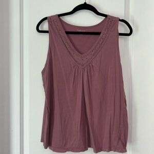 Cute ladies plum colored tank top with beaded detail neckline